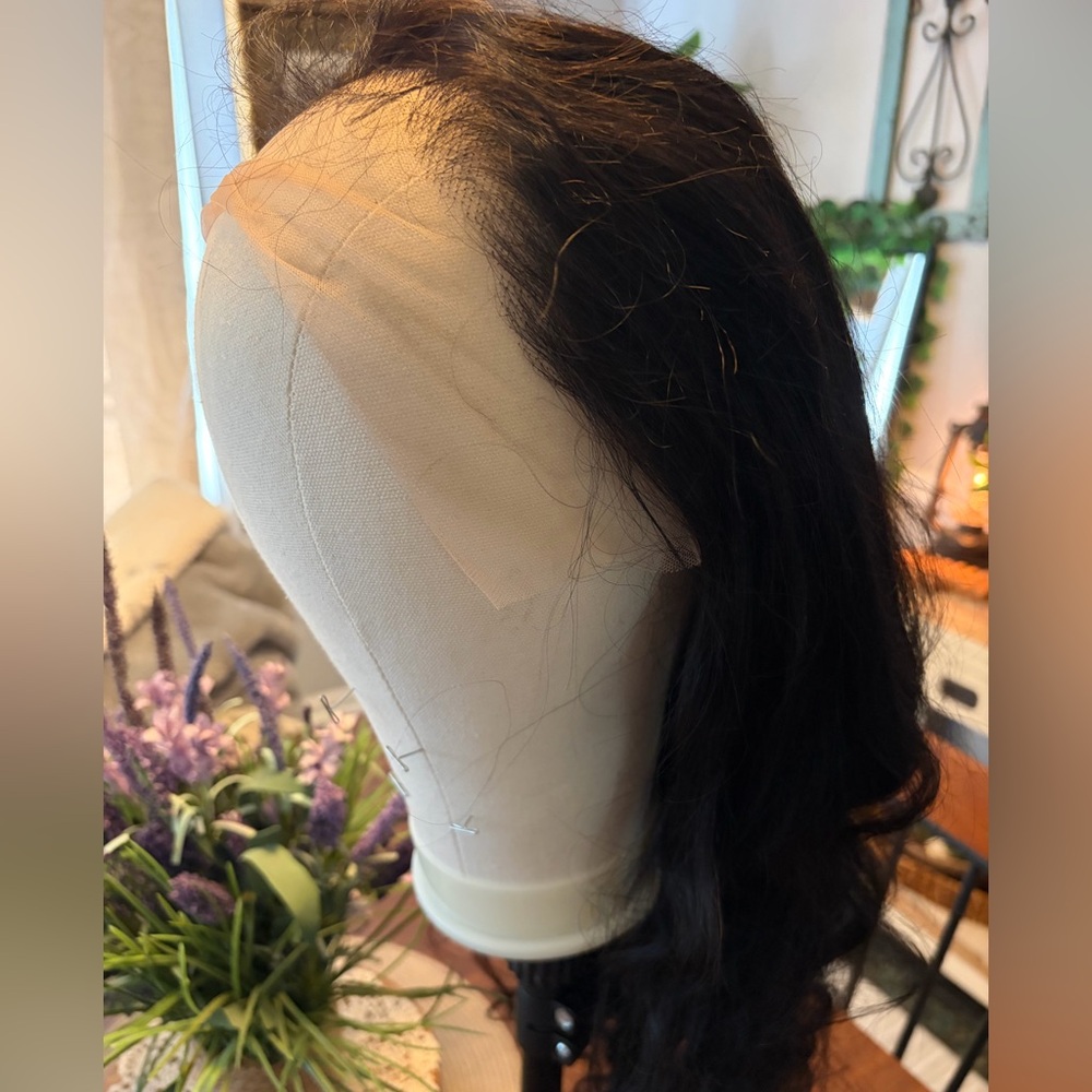 Human hair 13x6 front lace deep wave wig 30” long color is Black 180 density - Picture 2 of 8